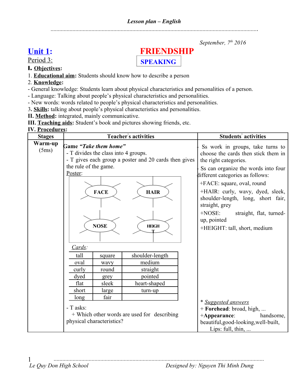 1. Educational Aim: Students Should Know How to Describe a Person