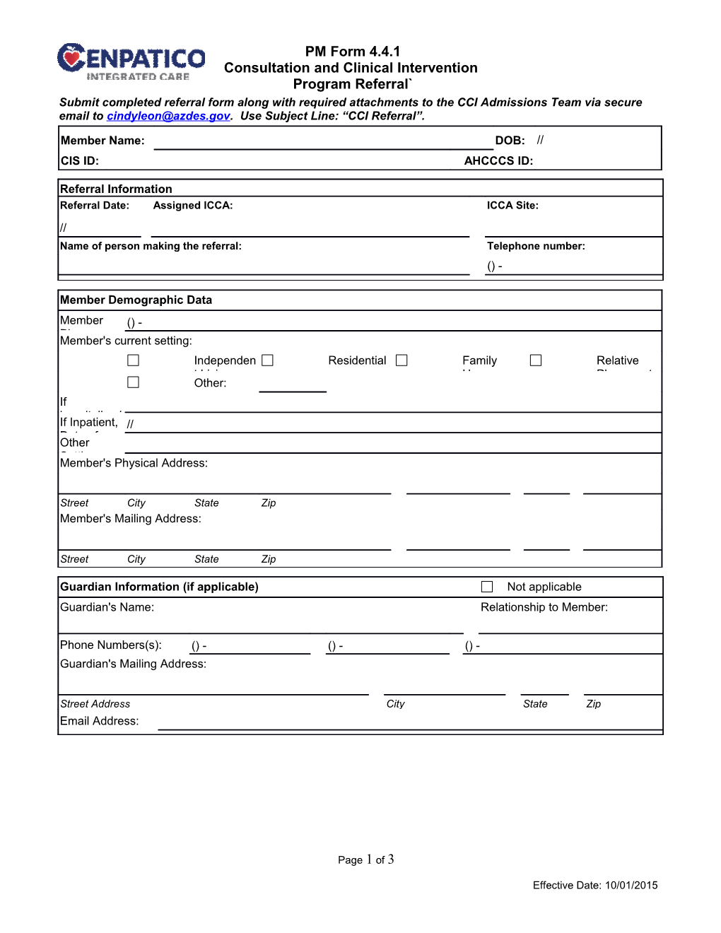 CPSA PM Form 10.38.1, CCI Program Referral
