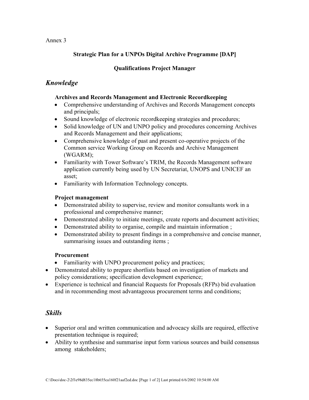 Strategic Plan for a Unpos Digital Archive Programme DAP