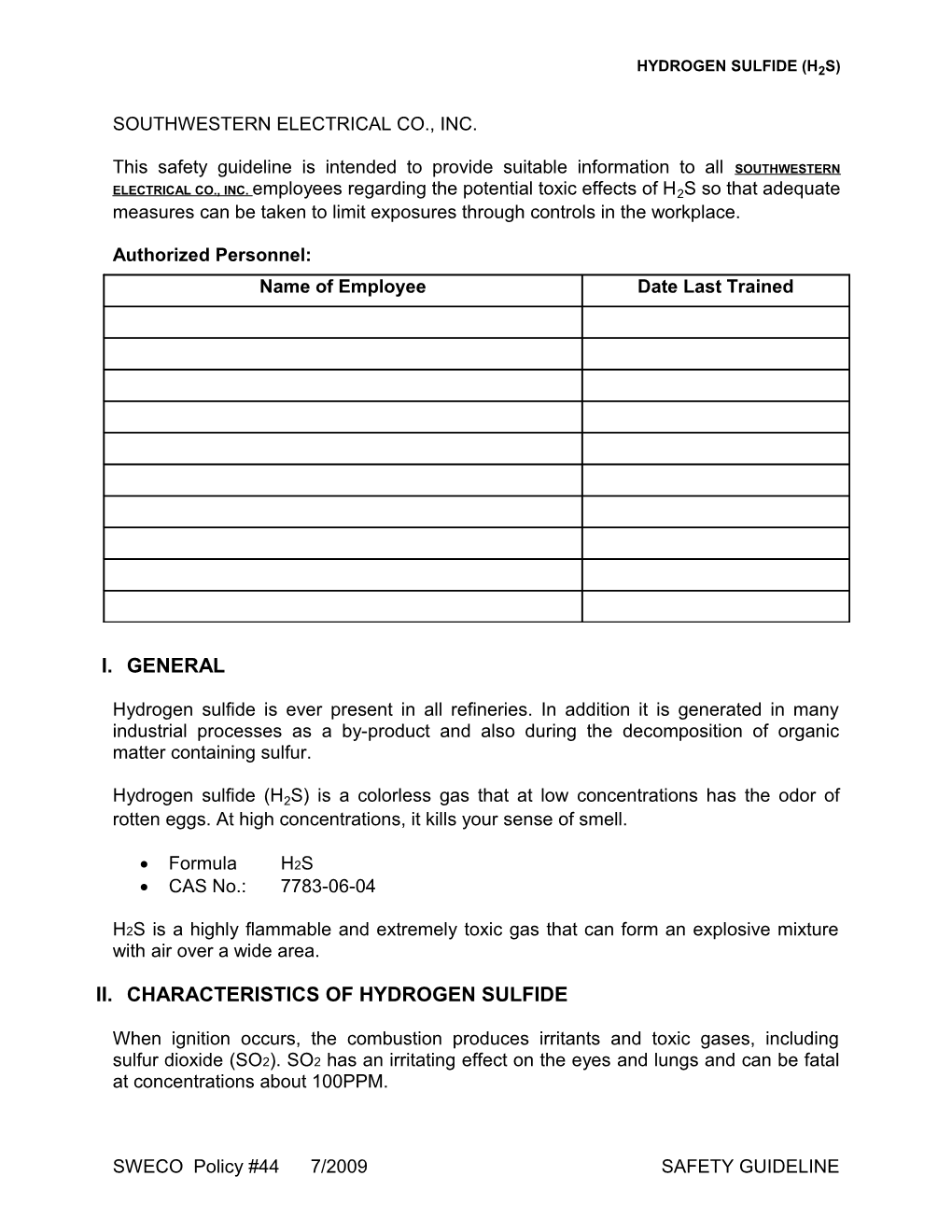 Hydrogen Sulfide (H2s)