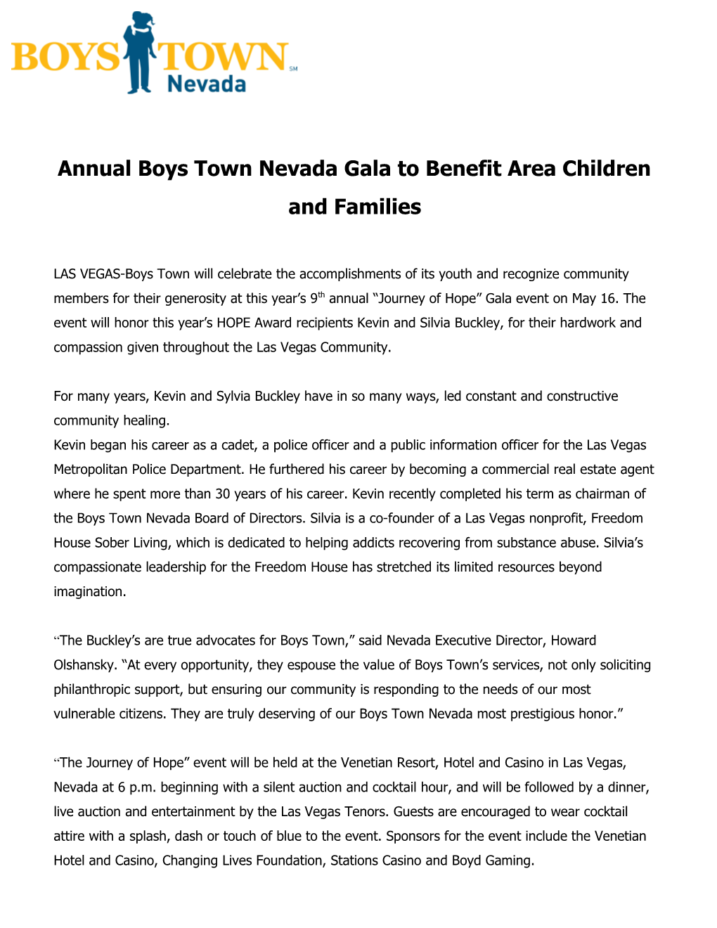 Annual Boys Town Nevada Gala to Benefit Area Children and Families