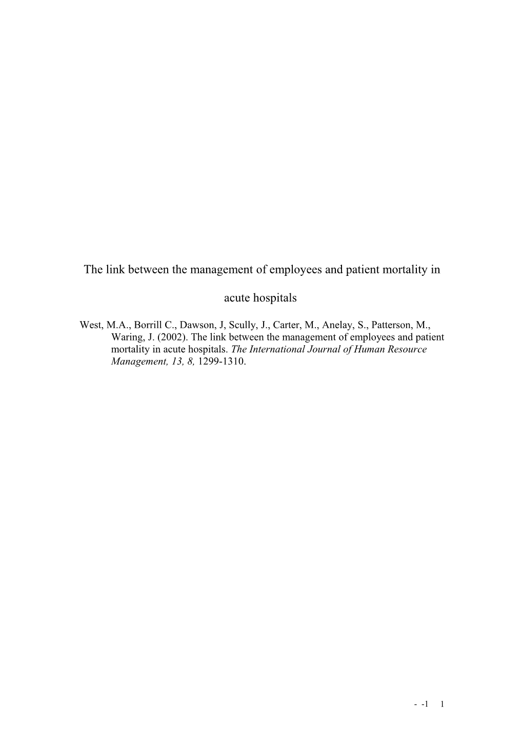 The Link Between the Management of Employees and Patient Mortality in Acute Hospitals