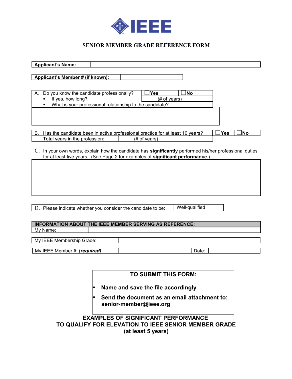Senior Member Grade Reference Form