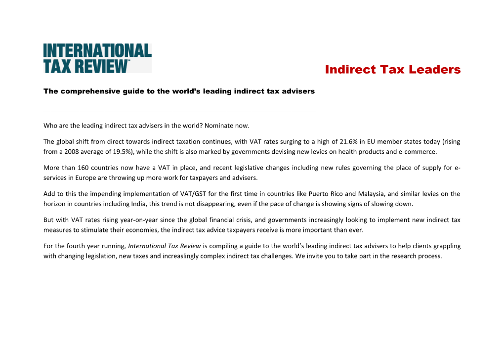 The Comprehensive Guide to the World S Leading Indirect Tax Advisers