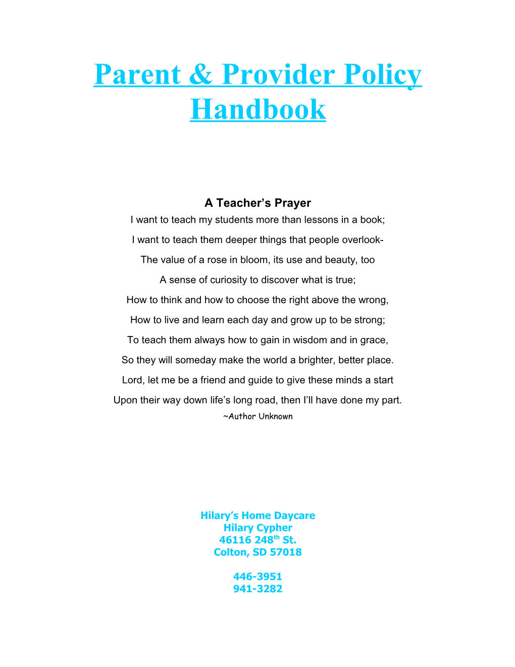 Parent & Provider Policy Handbook