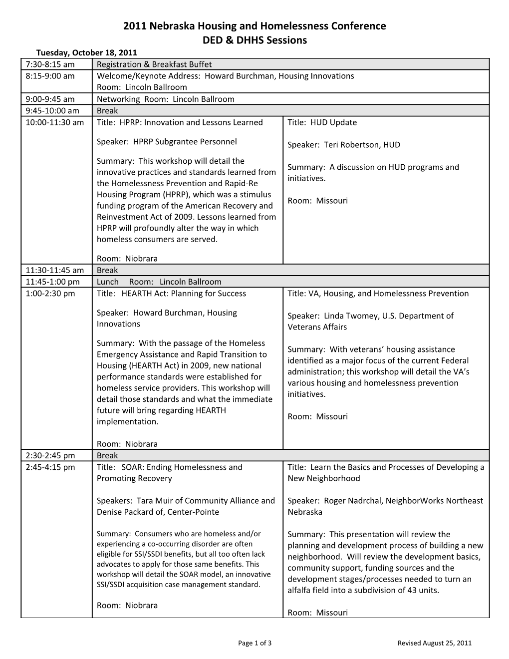 2011 DED & DHHS Agenda