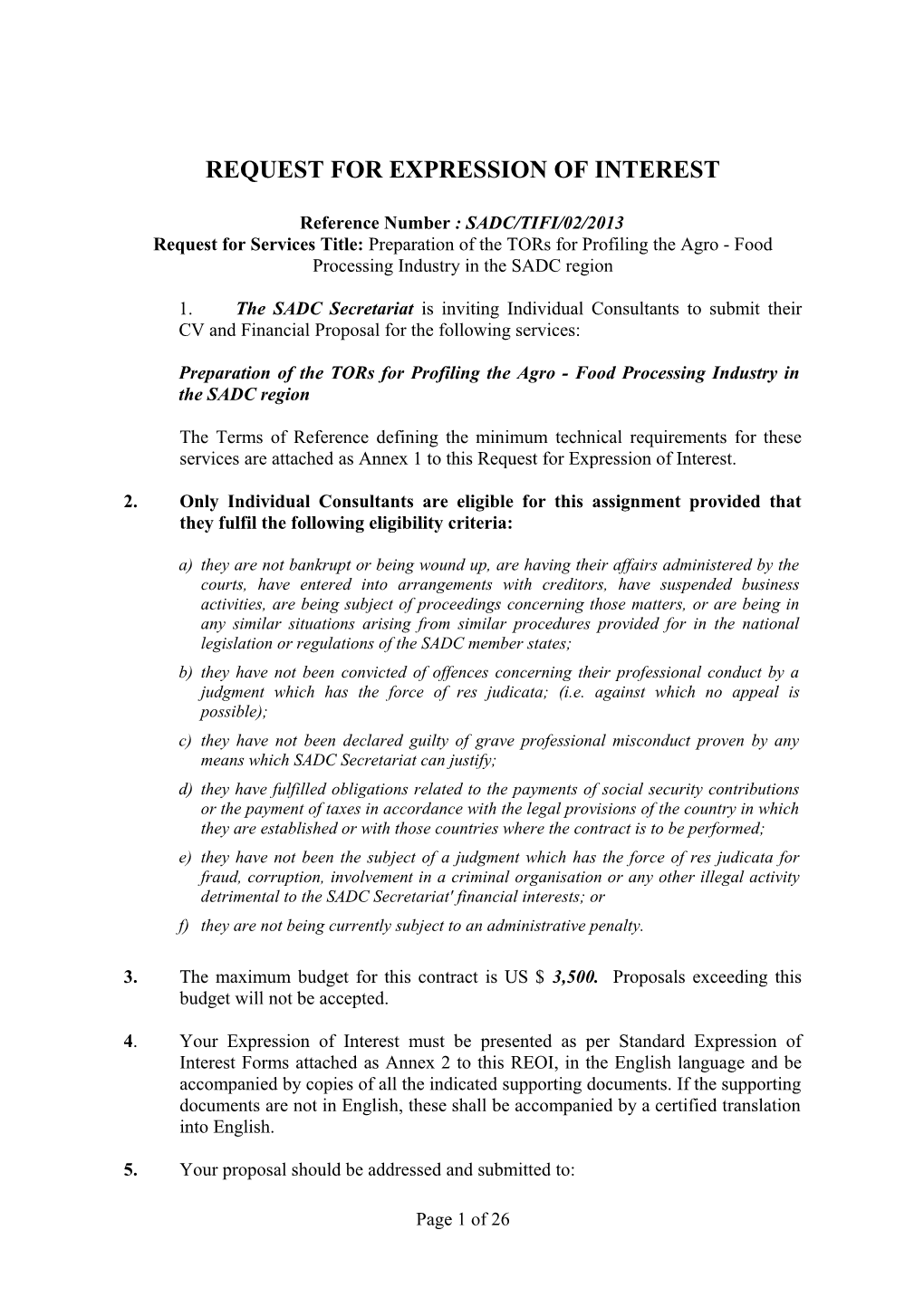 Reference Number : SADC/TIFI/02/2013