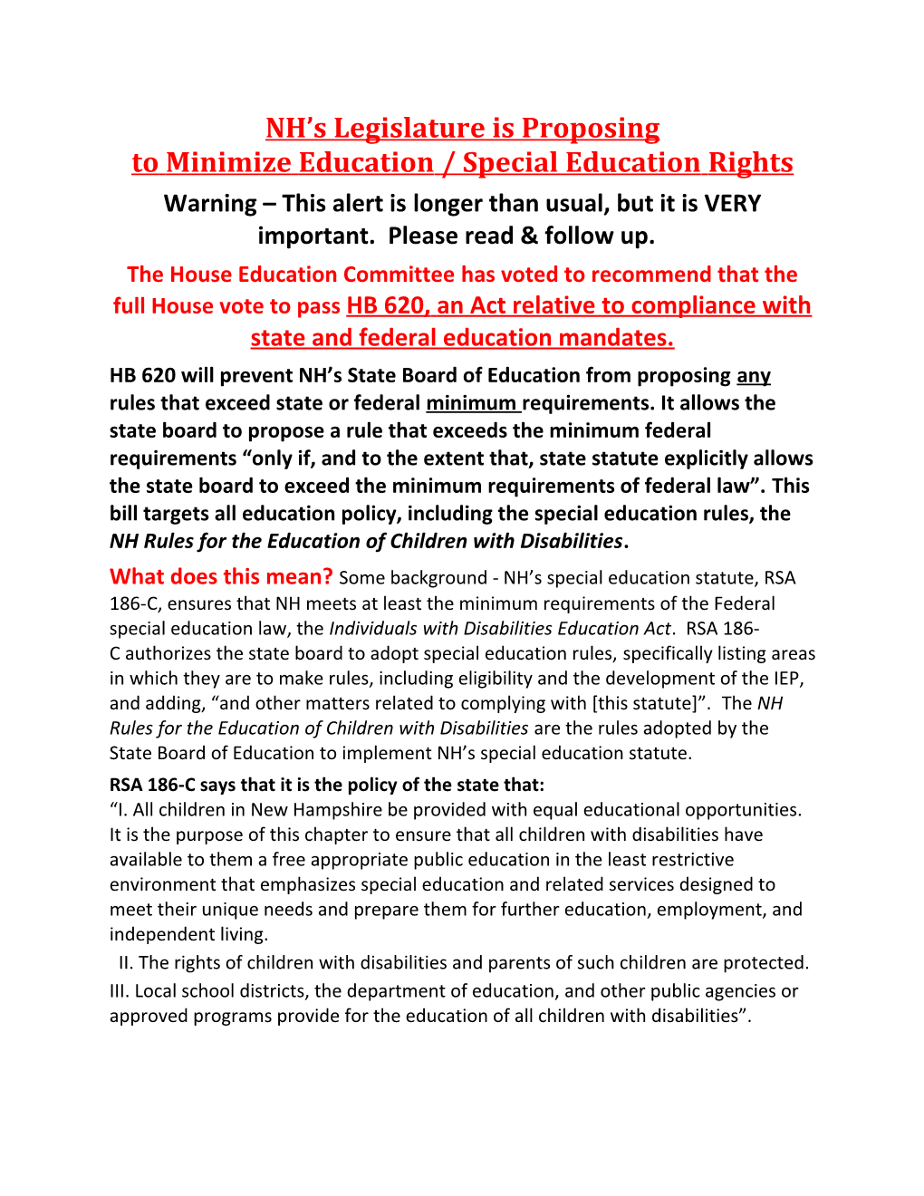 NH S Legislature Is Proposing Tominimizeeducation/ Special Educationrights