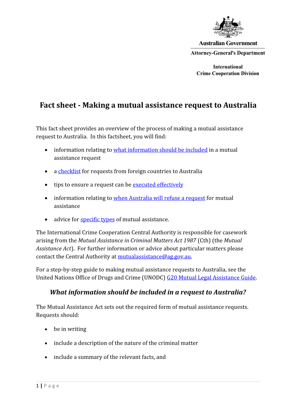 Fact Sheet - Making a Mutual Assistance Request to Australia