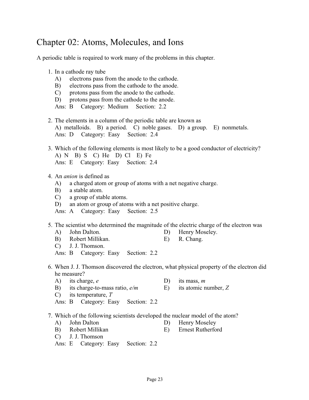 Chapter 02: Atoms, Molecules, and Ions