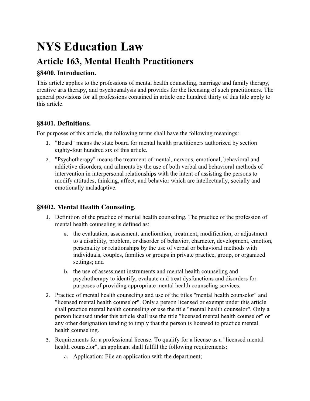 Article 163, Mental Health Practitioners