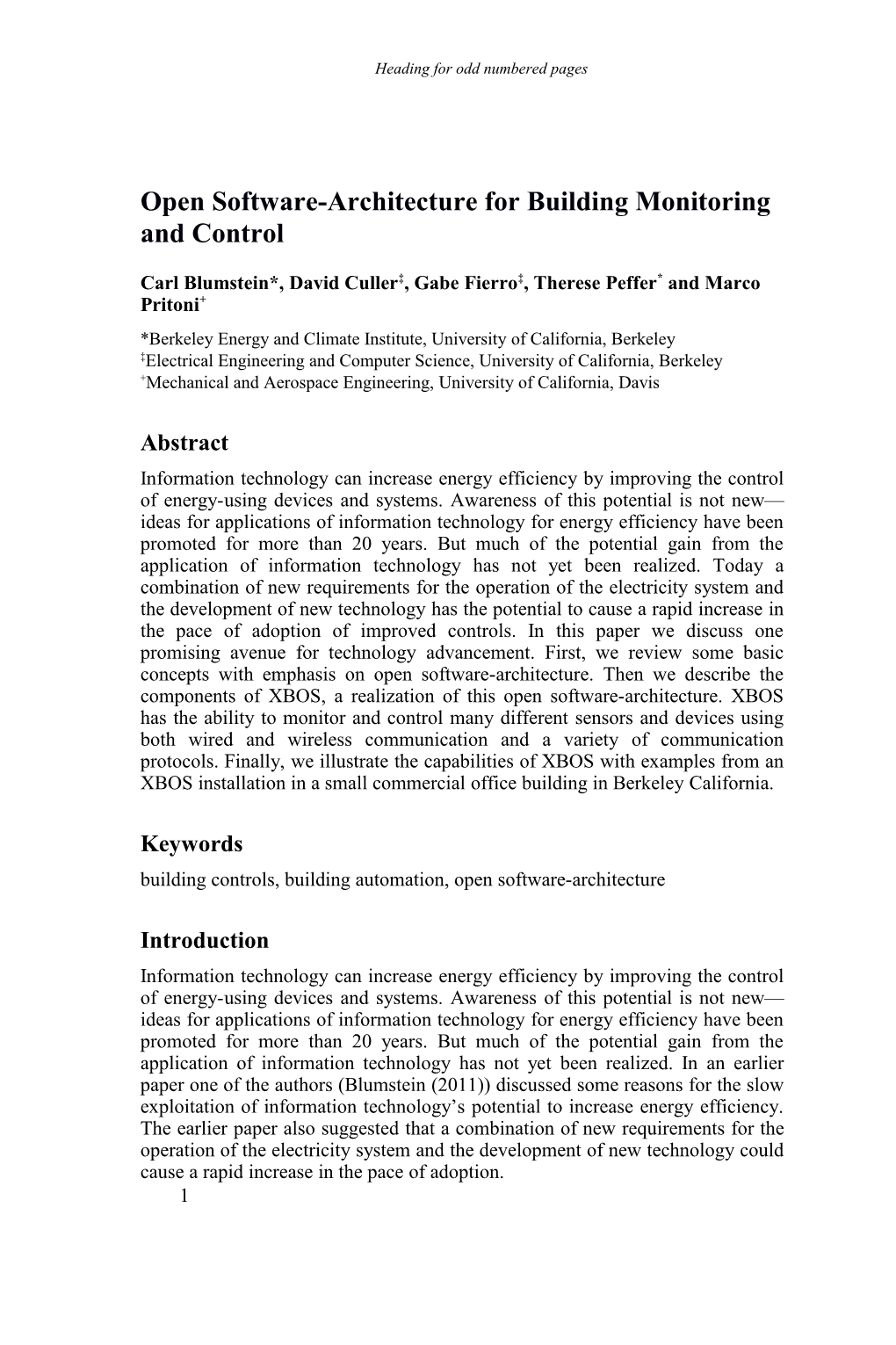 Open Software-Architecture for Building Monitoring and Control