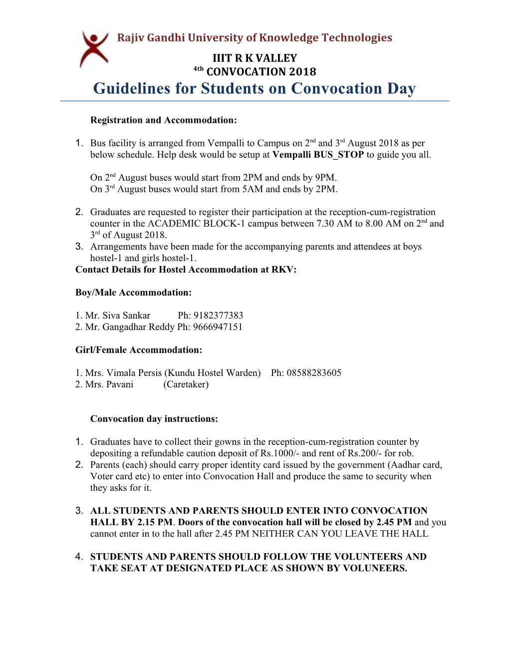 Guidelines for Students on Convocation Day