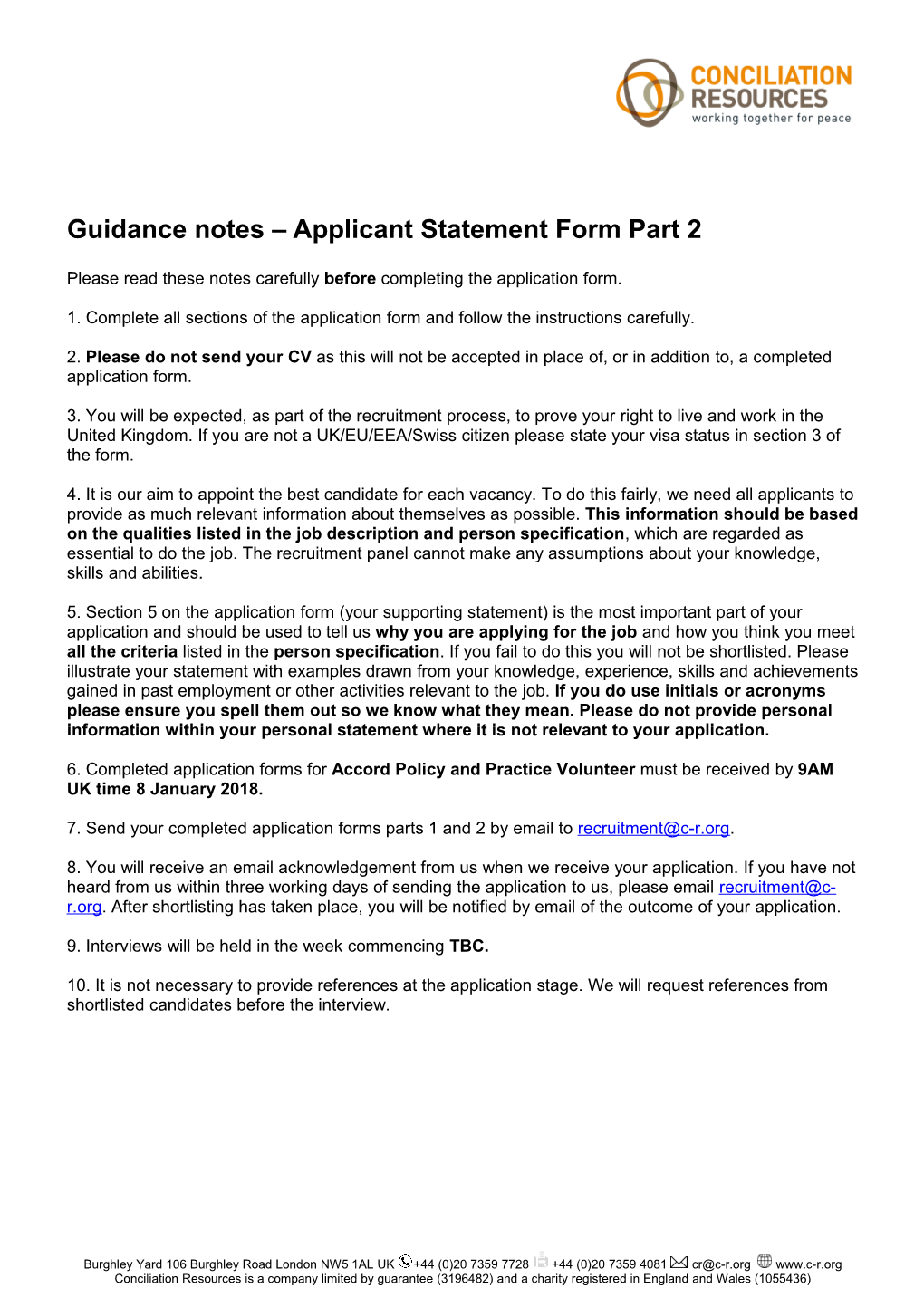 Guidance Notes Applicant Statement Form Part 2