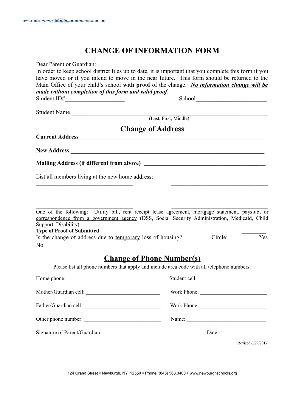 Change of Information Form