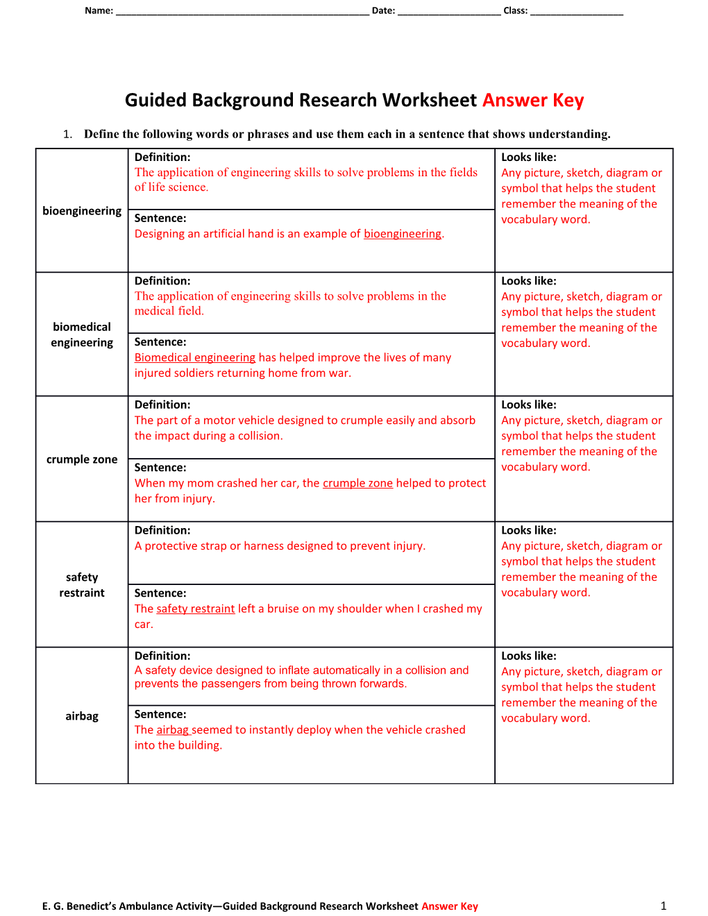 Guided Background Research Worksheet Answer Key