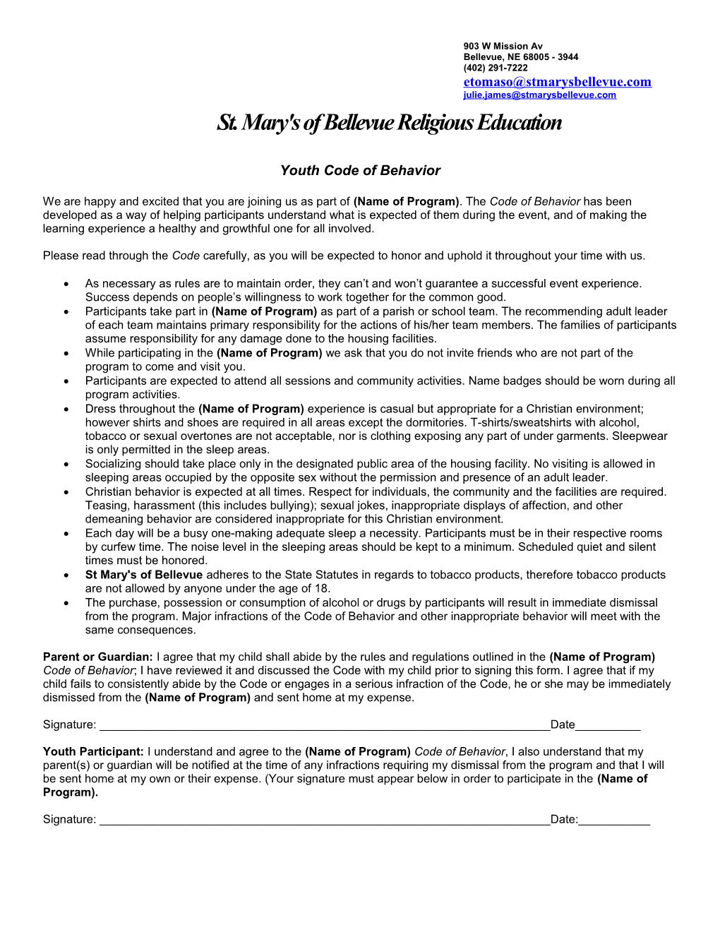 St. Mary's of Bellevue Religious Education