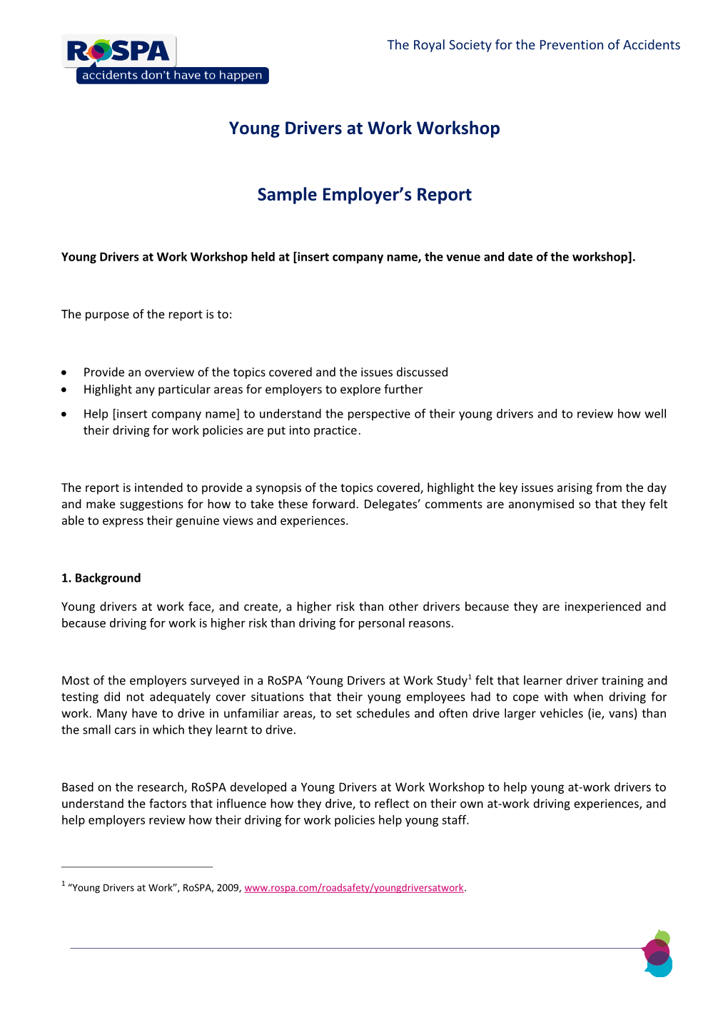 Young Drivers at Work Workshop Sample Employer's Report
