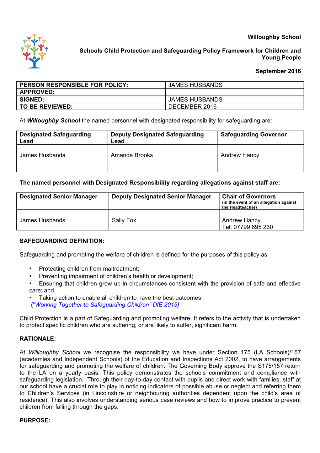 Schools Child Protection and Safeguarding Policy Framework for Children and Young People