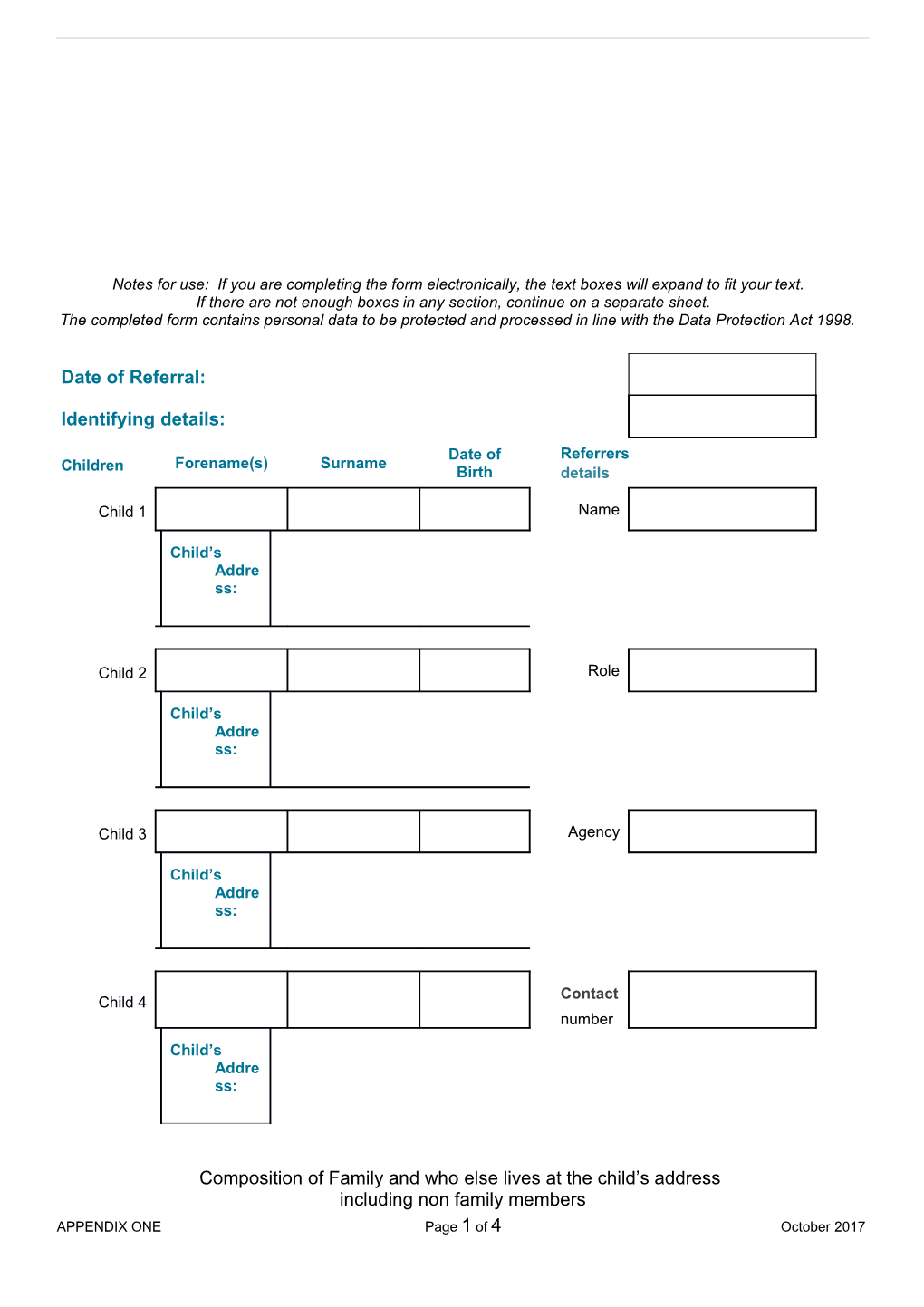 DRAFT ONLY - CAF Form for Use in West of Berkshire