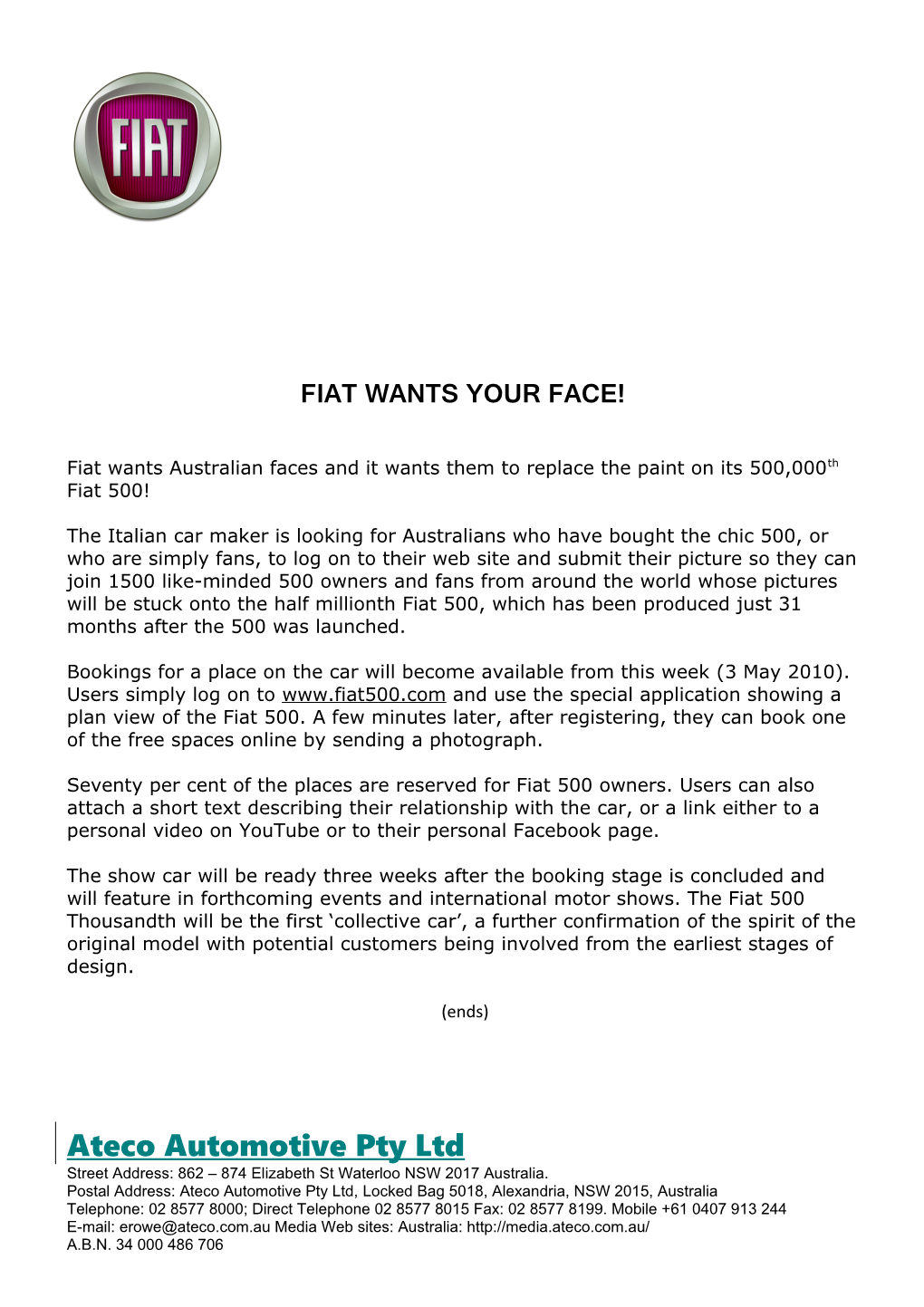 Fiat Wants Your Face!