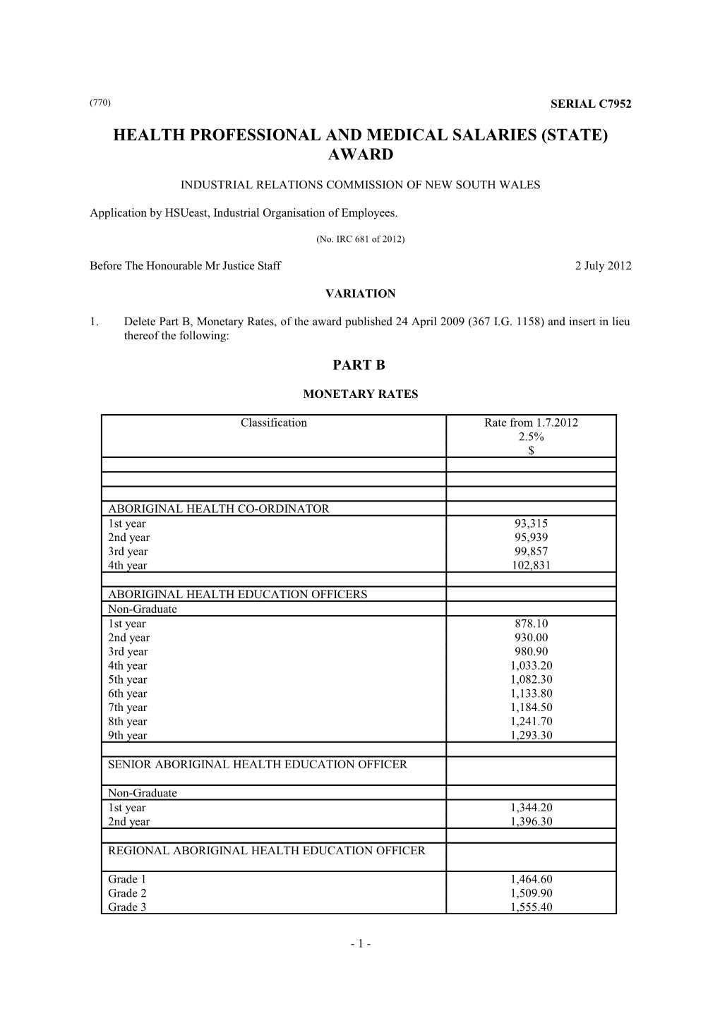 Health Professional and Medical Salaries (State) Award