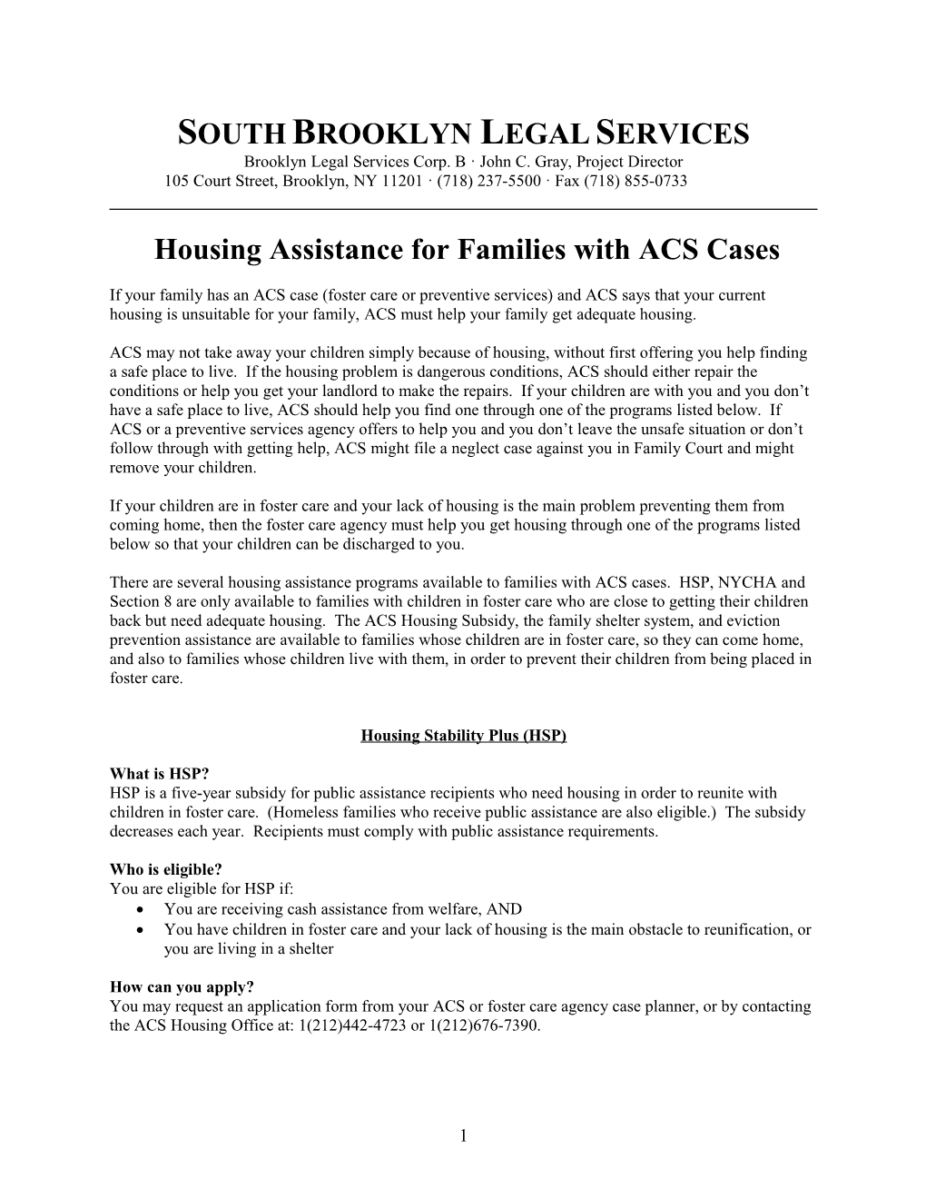 Housing and the Administration for Children S Services