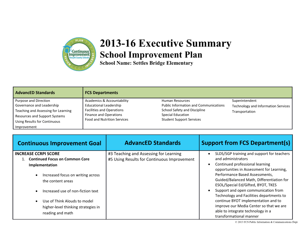 Continued Focus on Common Core Implementation