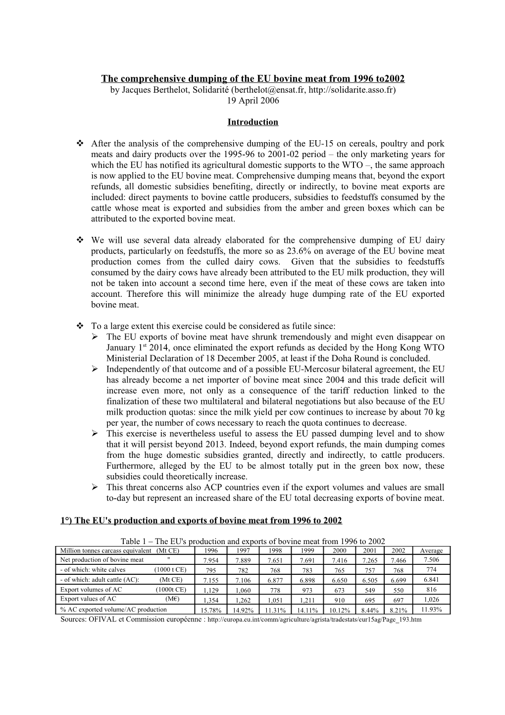 The Comprehensive Dumping Og the EU Bovine Meat from 1996 To2002