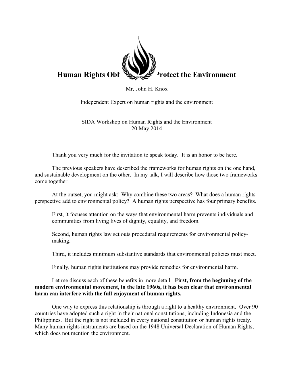 Human Rights Obligations to Protect the Environment