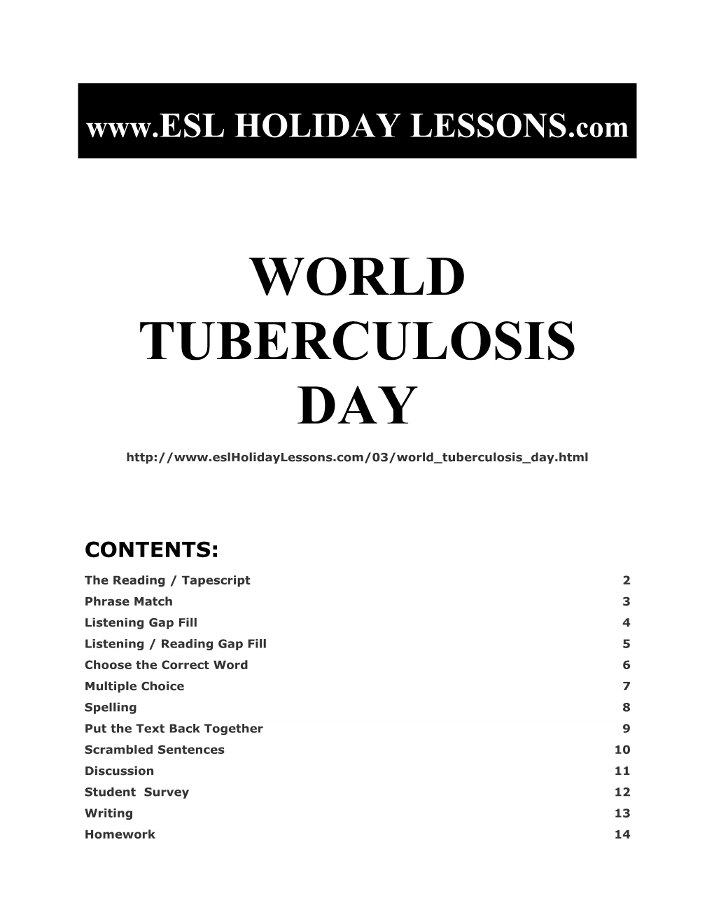 ESL Holiday Lessons - World Tuberculosis Day