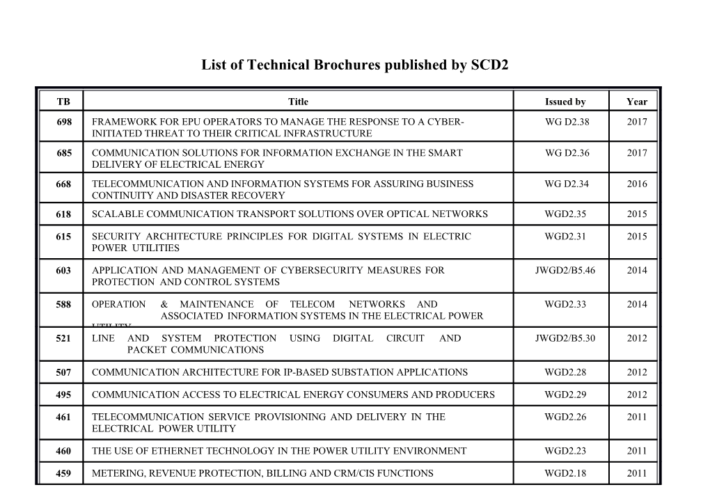 List Oftechnicalbrochurespublished Byscd2