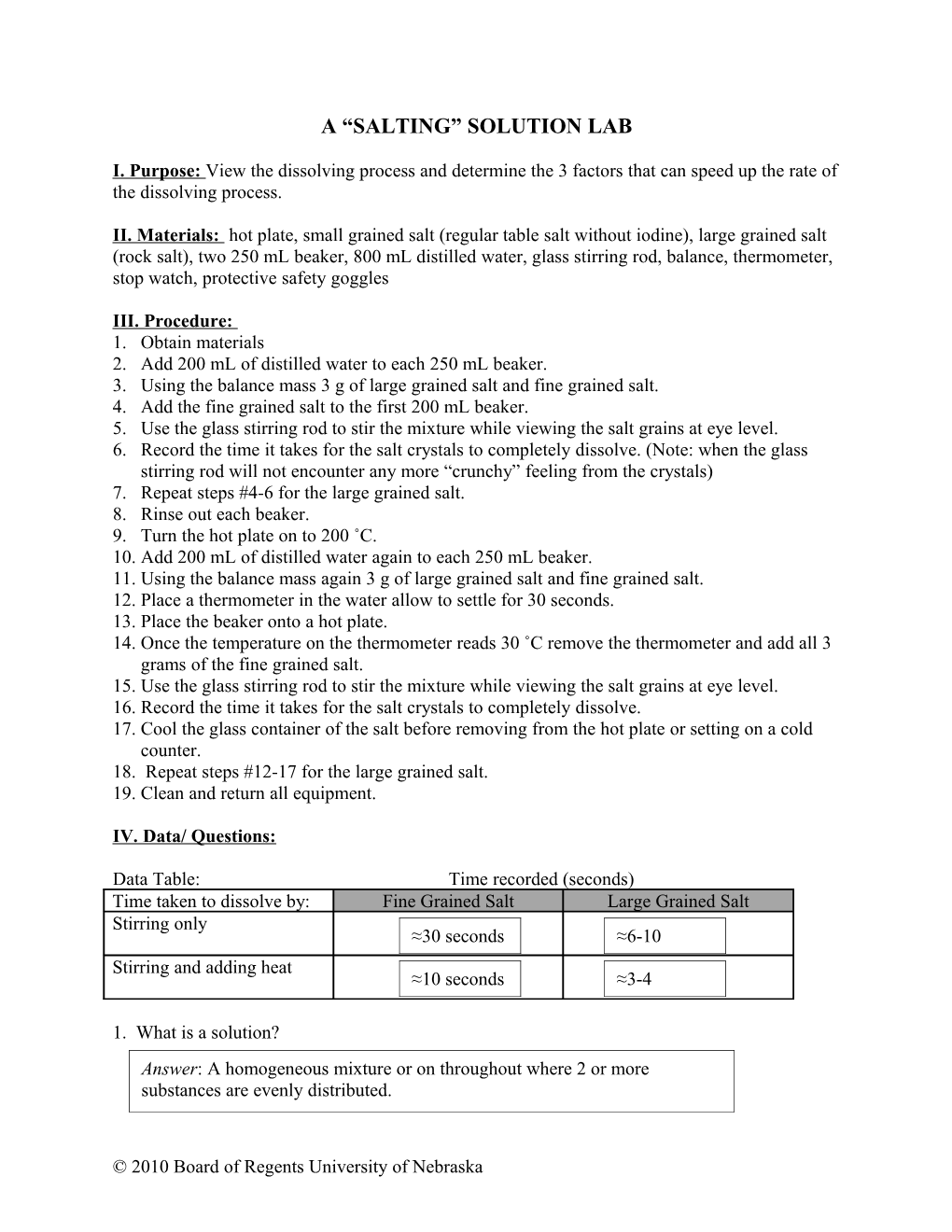 EXPLORING Activity for a Salting Solution