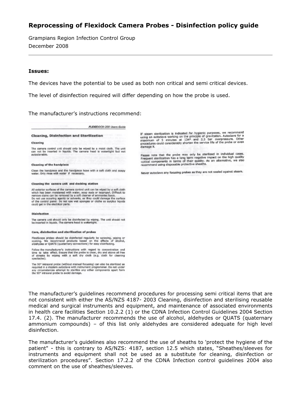 Reprocessing of Flexidock Camera Probes - Disinfection Policy Guide