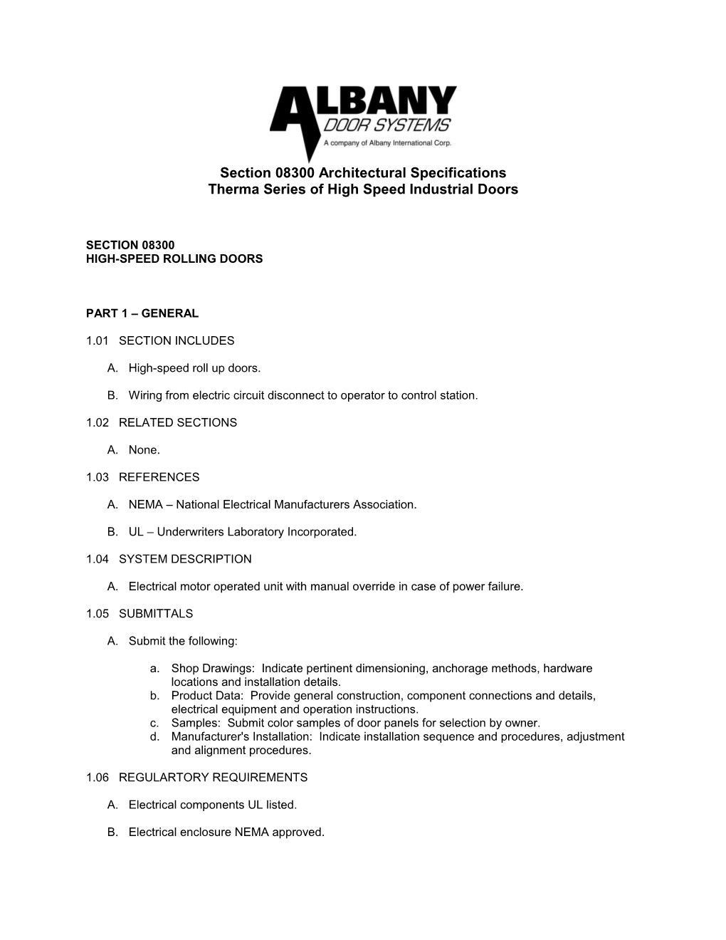 R-Bac Ultralite Door Long Form Architectural Spec