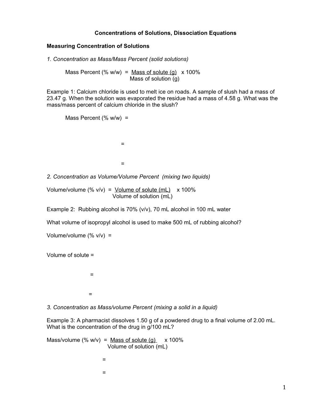 Quantitative Ways of Expressing Solution Concentrations