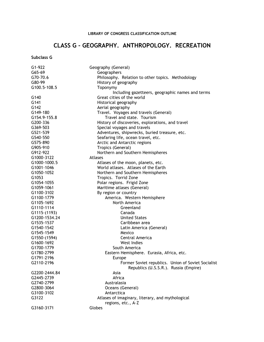 Library of Congress Classification Outline