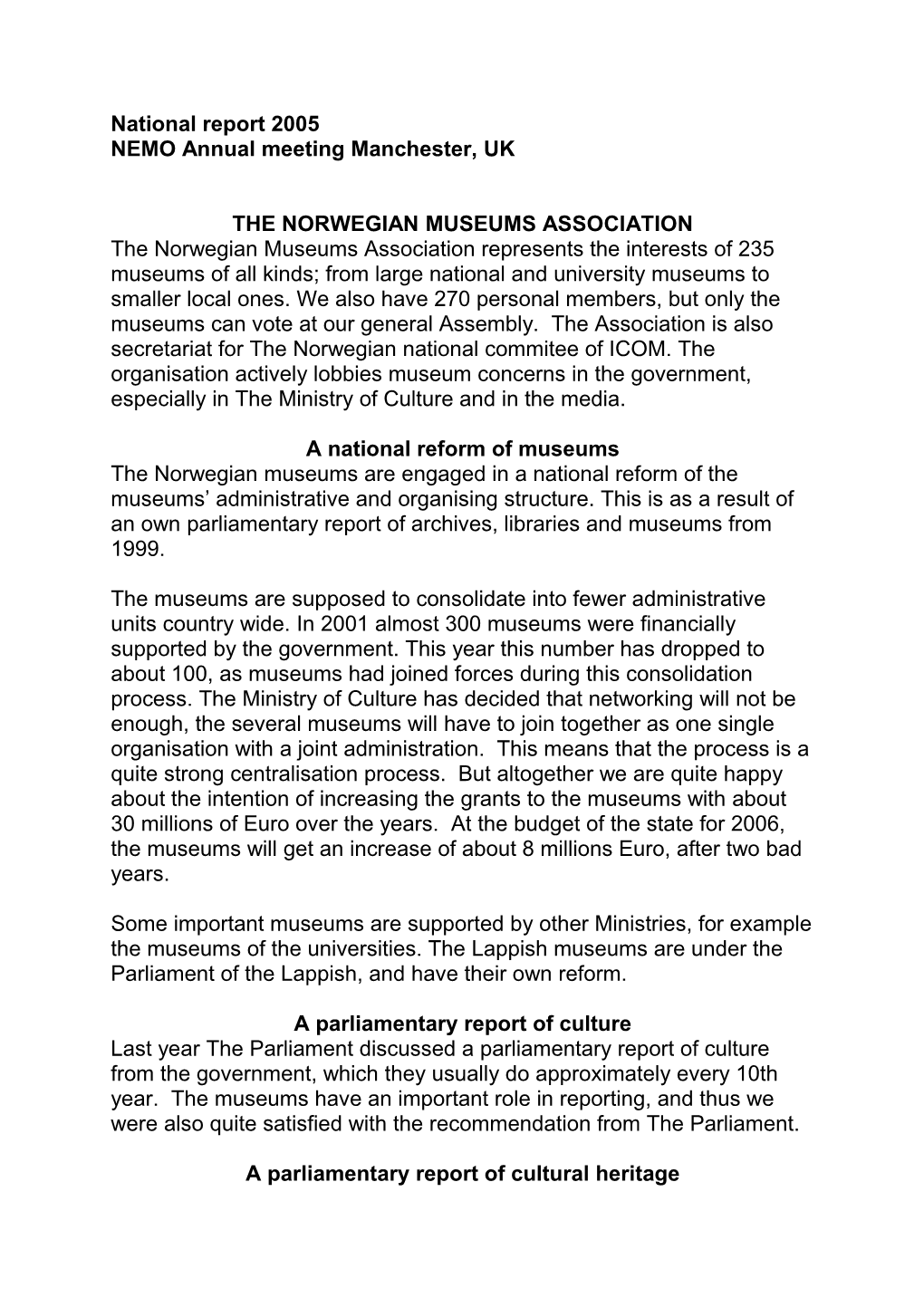 The Norwegian Museum Association Represents the Interest of 282 Museum of All Kinds; From