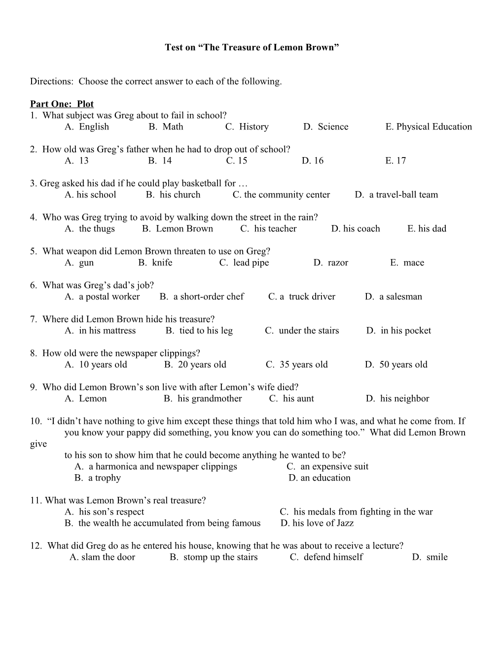 Test on the Treasure of Lemon Brown