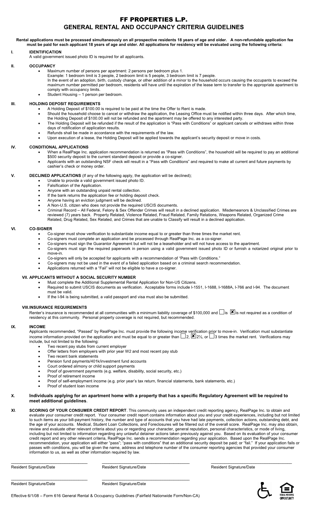 General Rental and Occupancy Criteria Guidelines