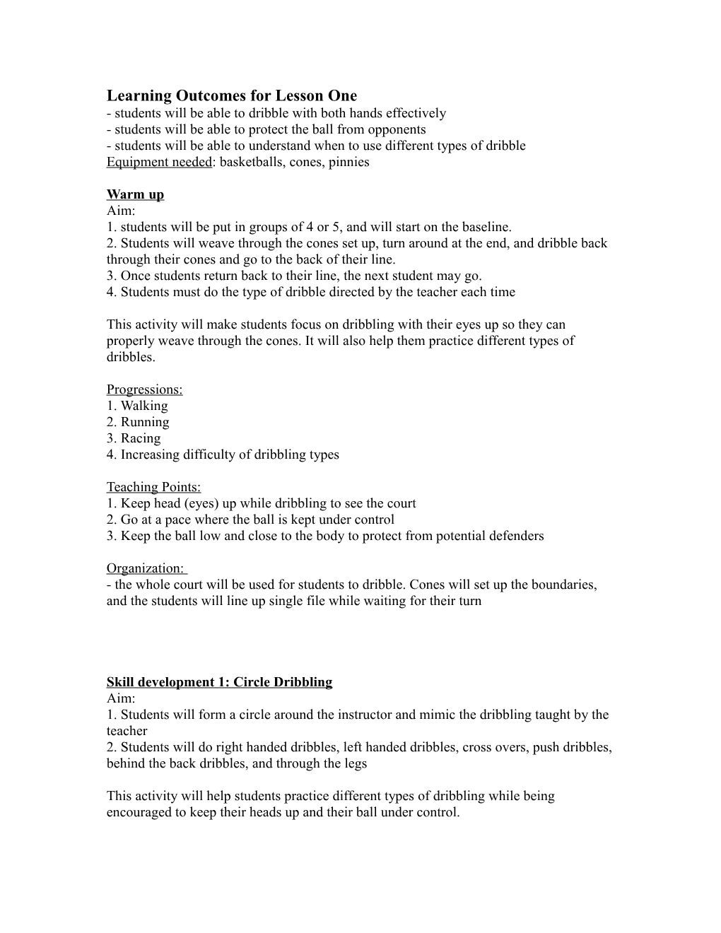 Learning Outcomes for Lesson One