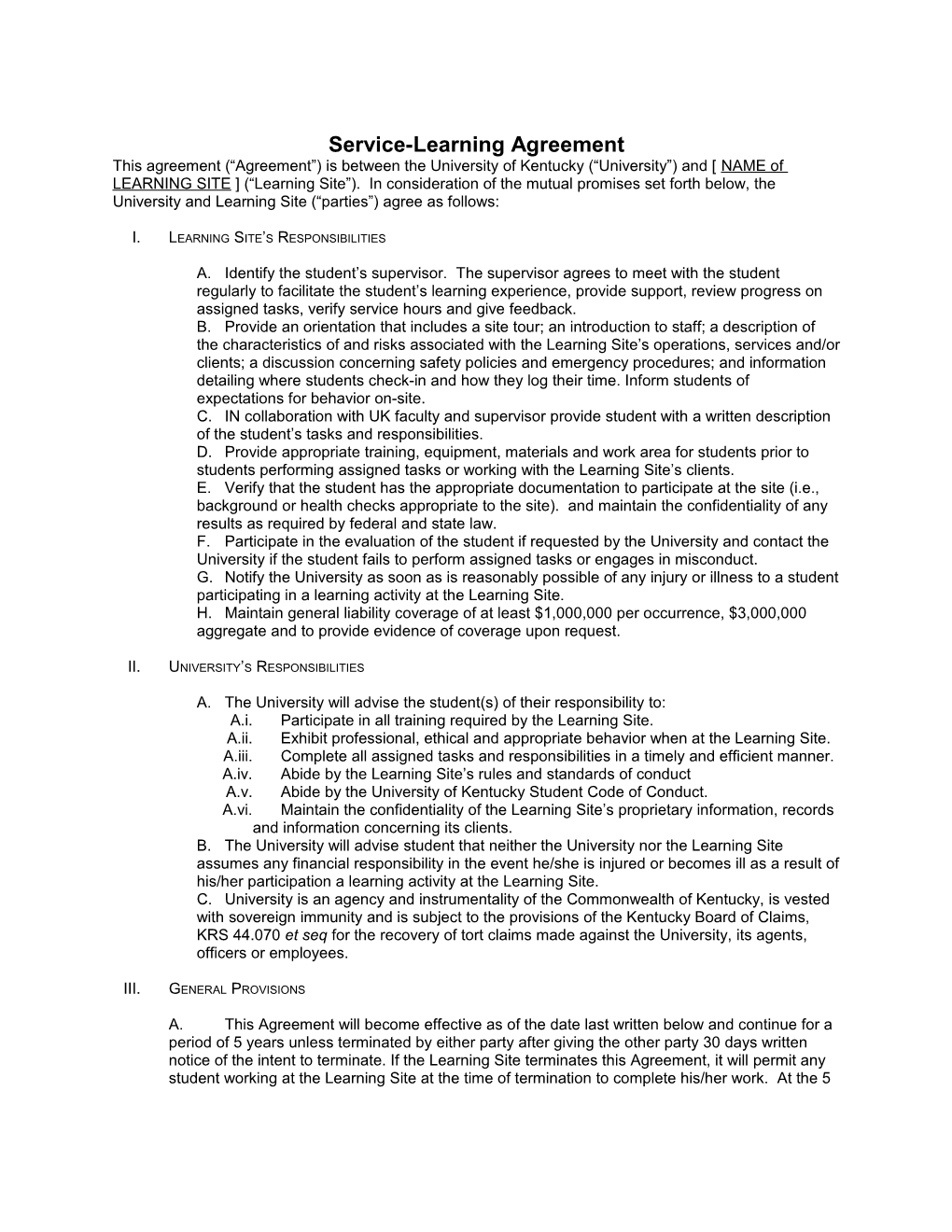 Service-Learning Agreement