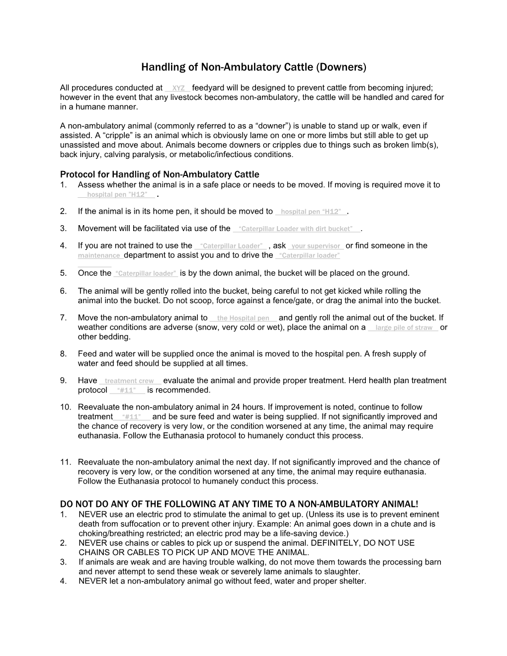 Handling of Non-Ambulatory Cattle (Downers)