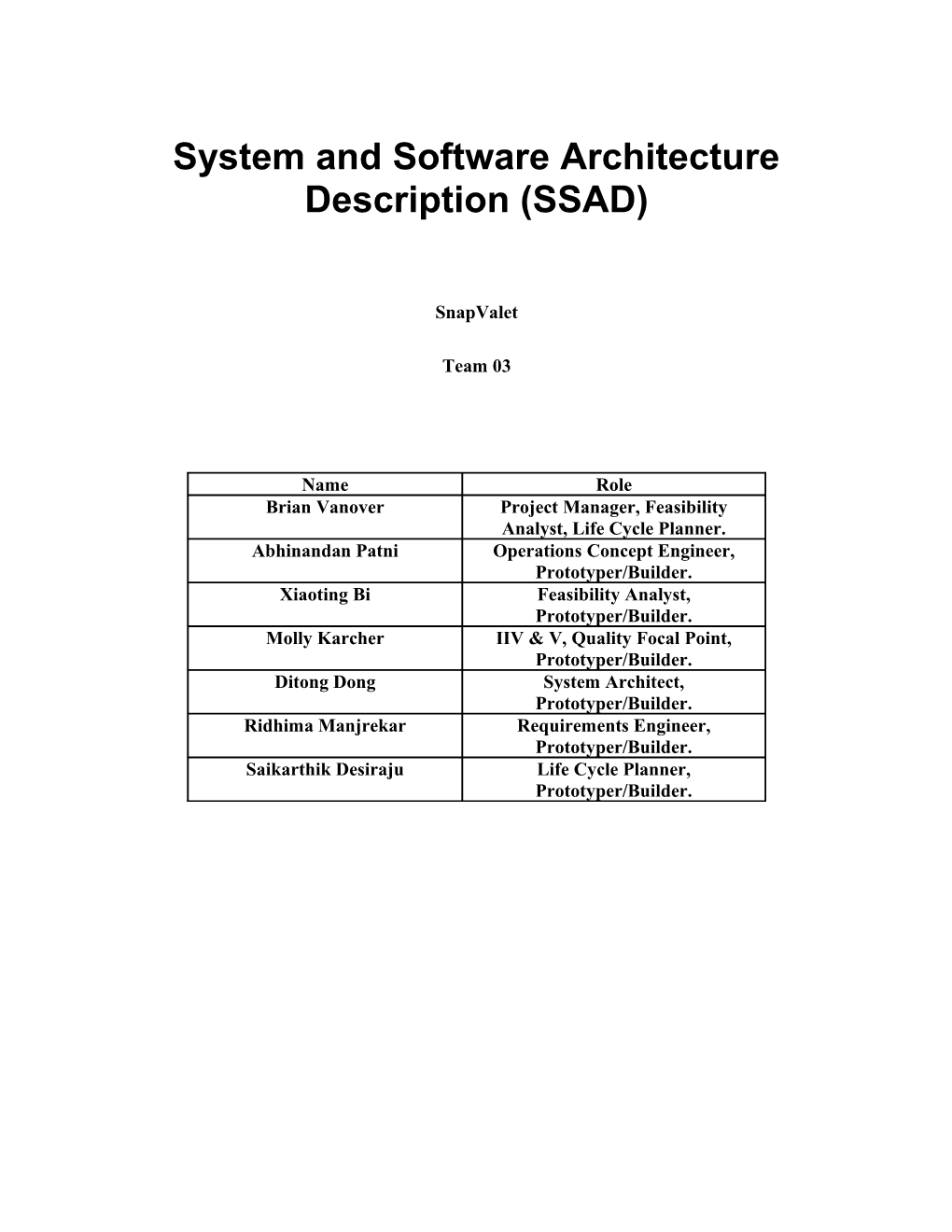 System and Software Architecture Description (SSAD) s1
