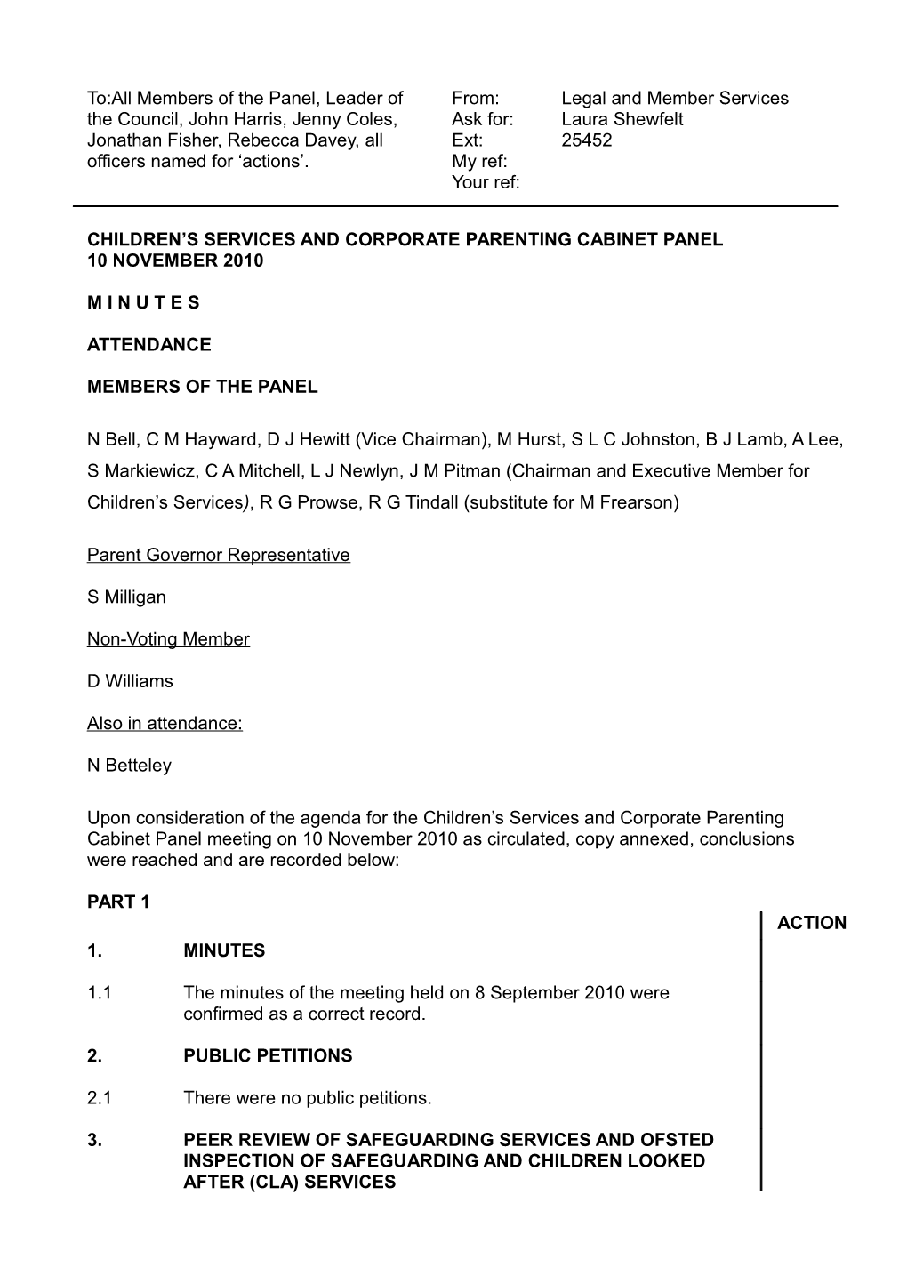 Minutes of the Meeting of the Children's Services and Corporate Parenting Panel 3.2.10