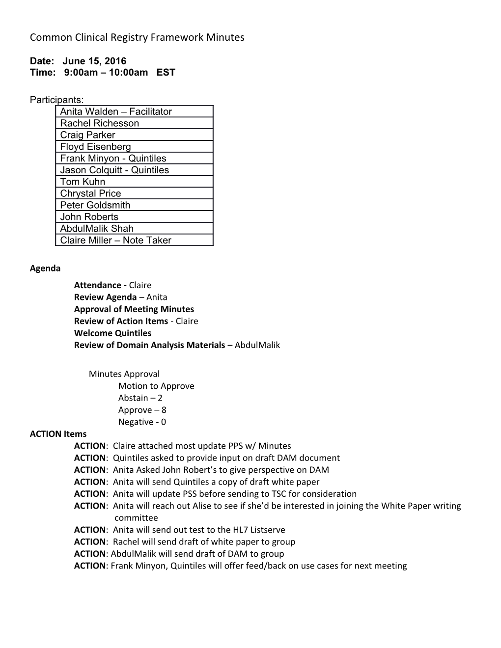 Approval of Meeting Minutes