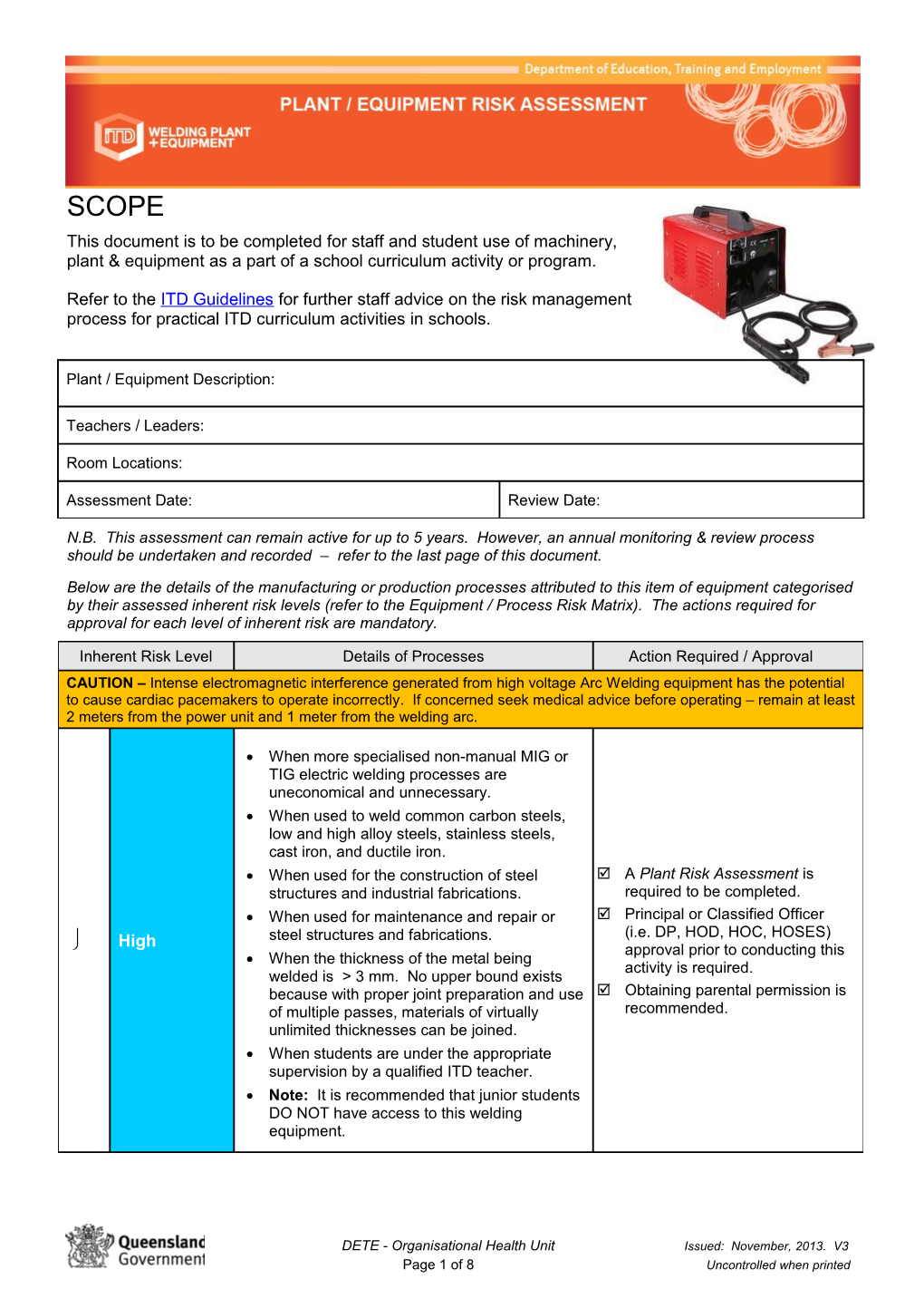 DETE - Plant & Equipment & Risk Assessment s2