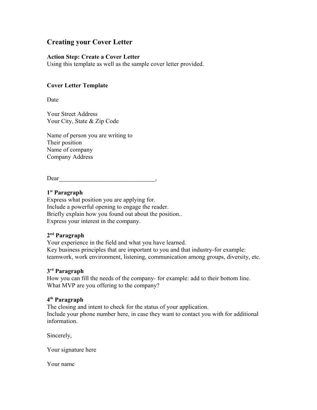 Creating Your Cover Letter