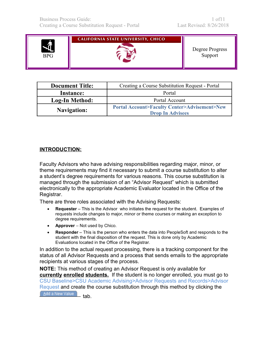 Creating a Course Substitution Request - Portallast Revised: 9/16/2018