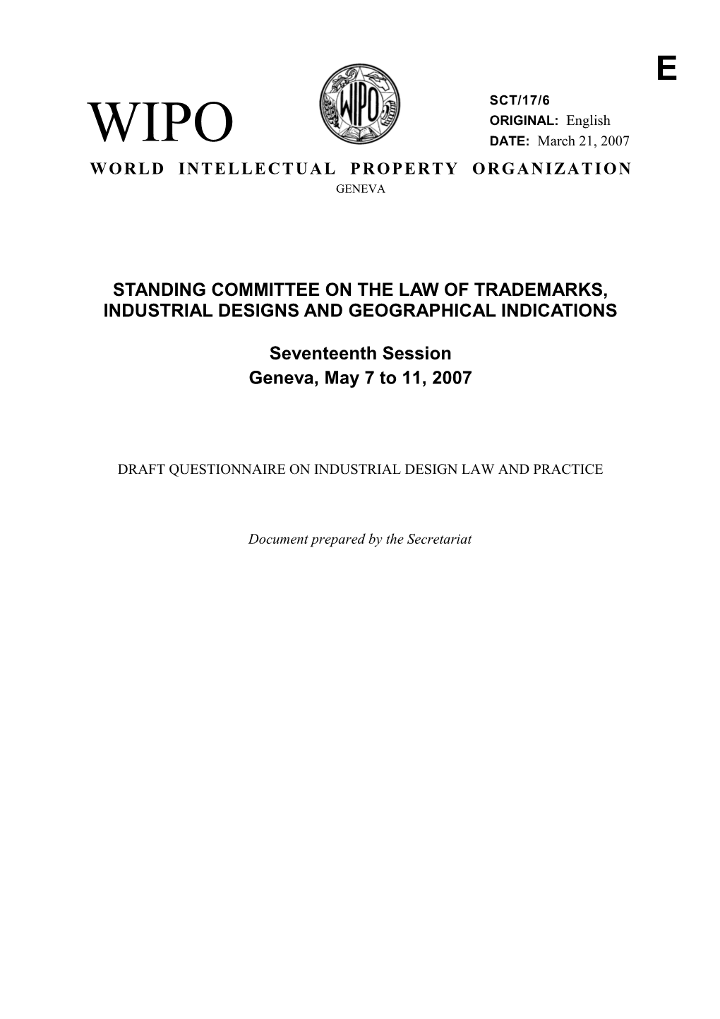 SCT/17/6: Draft Questionnaire on Industrial Design Law and Practice